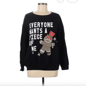 Black Sweatshirt with Gingerbread Man Graphic Size L